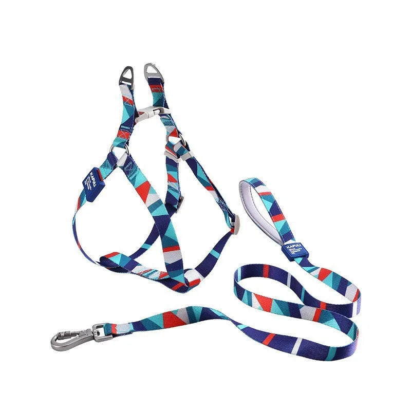 Polyester dog walking vest with haulage rope in blue, green, or pink colours for medium and large breed dogs