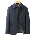 Men's lightweight diamond lattice cotton-padded jacket in black, front view, regular fit, polyester fabric, autumn winter business casual coat