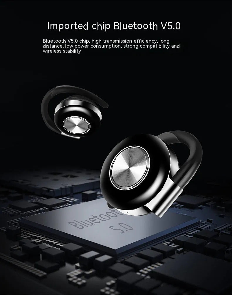 Plastic wireless Bluetooth headset ear-mounted in silver with stereo call and music support