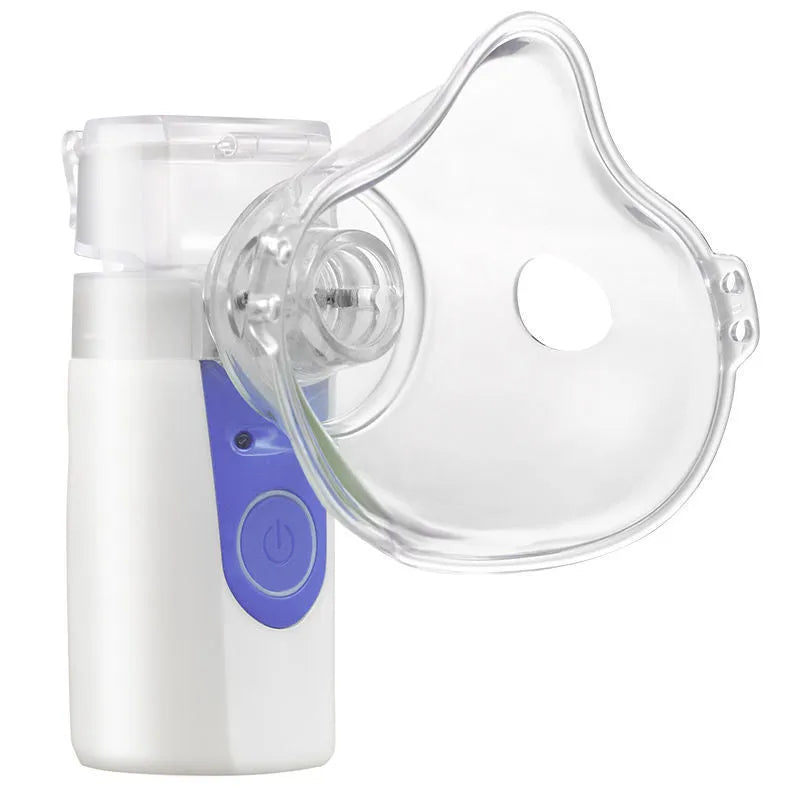 Handheld column-shaped USB nebuliser spray machine with water tank for household and children's use.