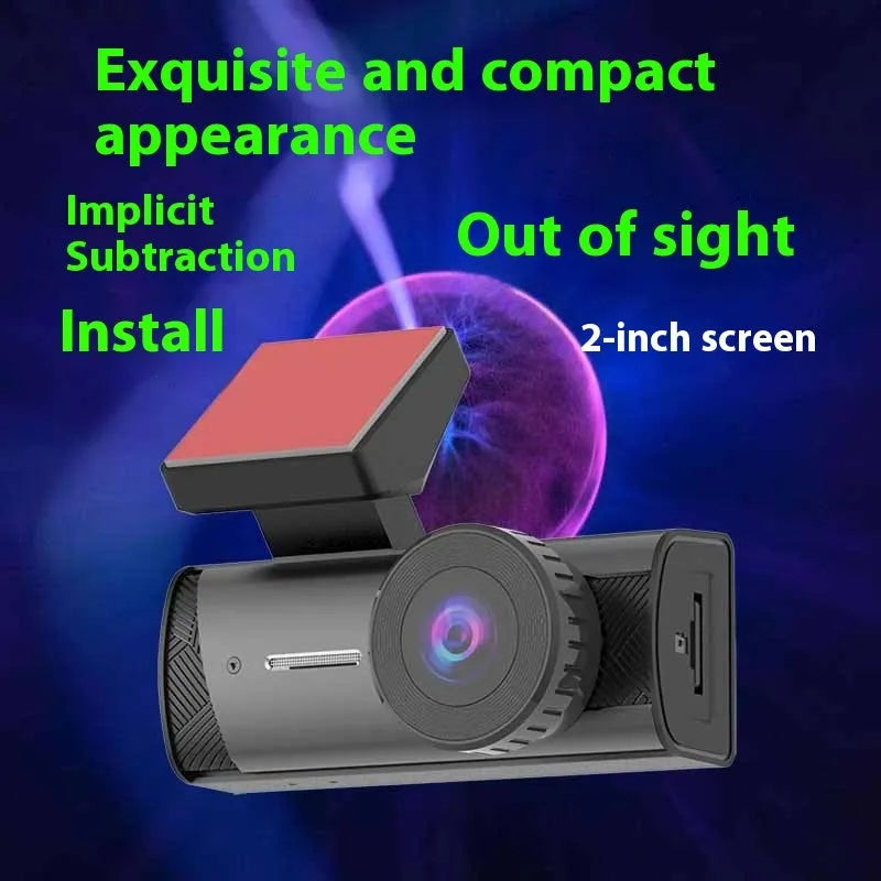Black WIFI connected dashcam with touch screen and wide-angle lens for car recording