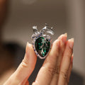 Copper heart brooch with zircon and rhinestone accents, enamel finish, 5.5 cm wide, two style options