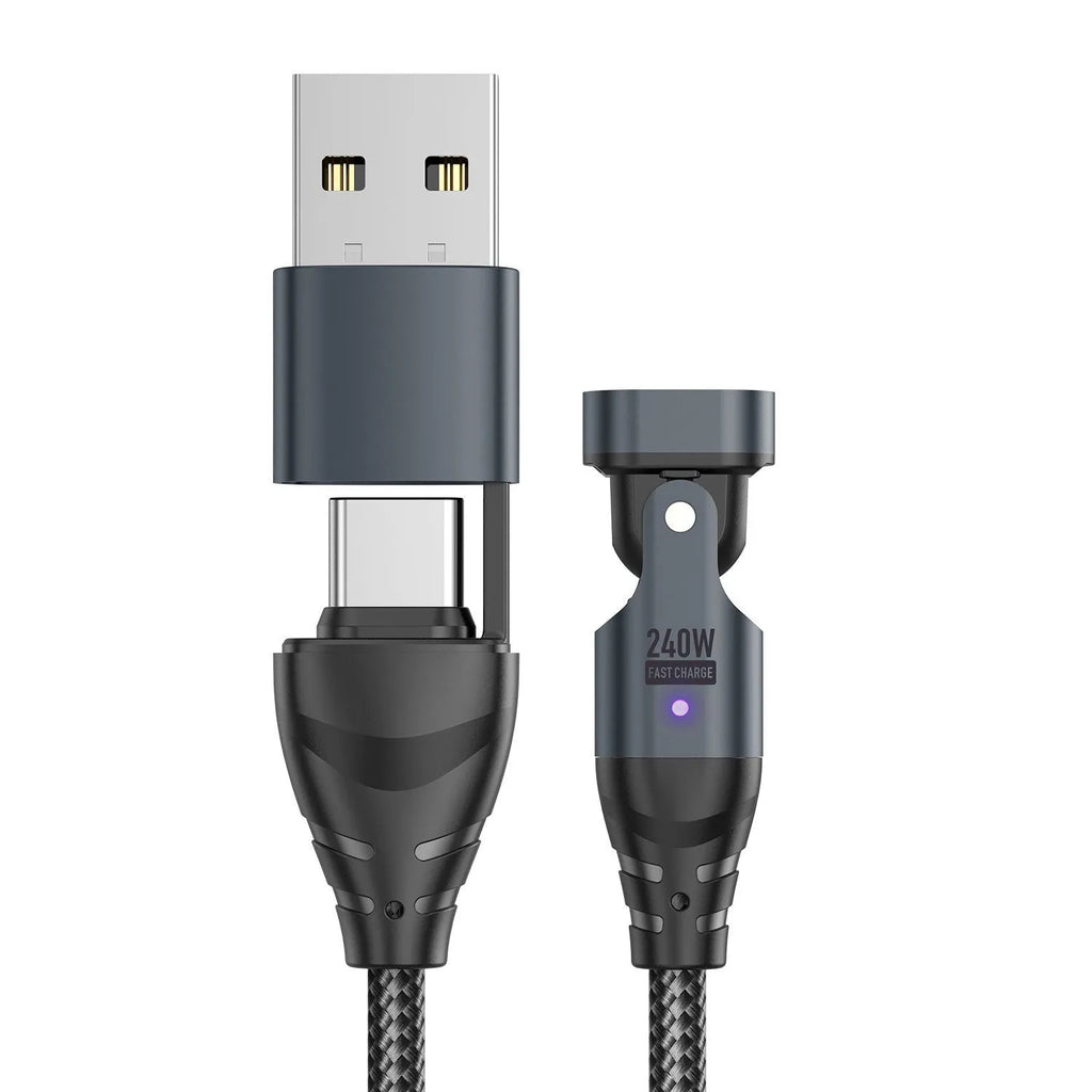 New Six-in-one 240W magnetic data cable with aluminium alloy connectors in black, 1m and 1.8m lengths