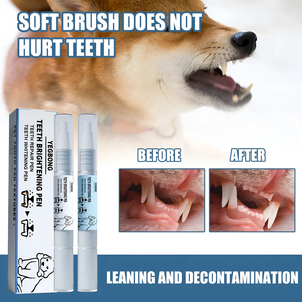 Pet teeth whitening pen and two dental brush applicators for dog and cat tartar care