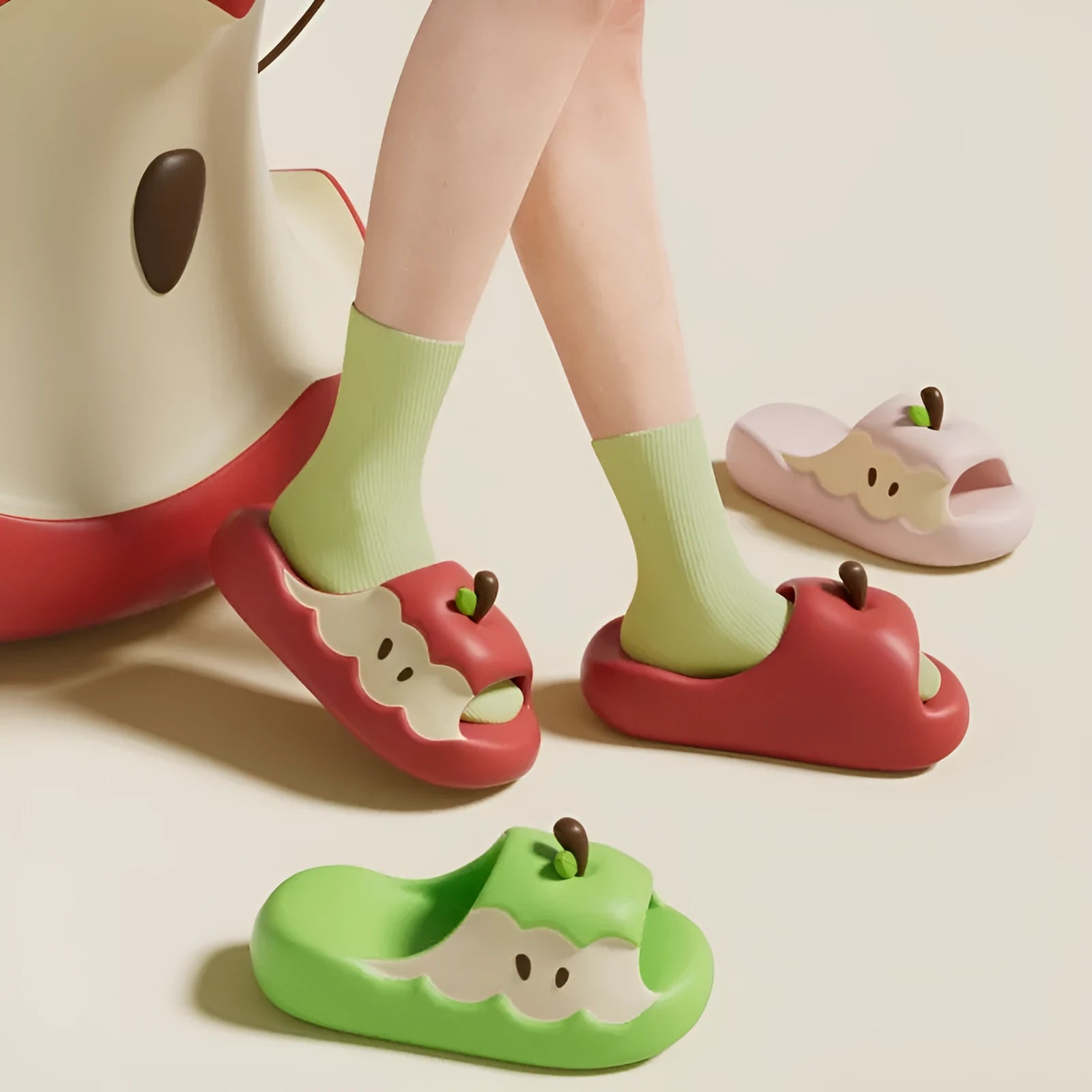 Cartoon fruit design EVA parent-child sandals for couples in light blue, green, pink, black, and red colours