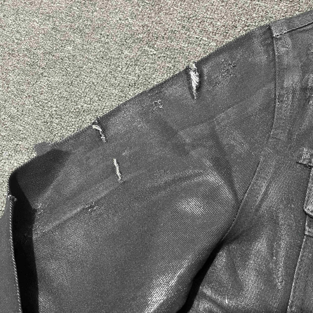 Denim coat archive short slim jacket men black polyester lapel collar long sleeves