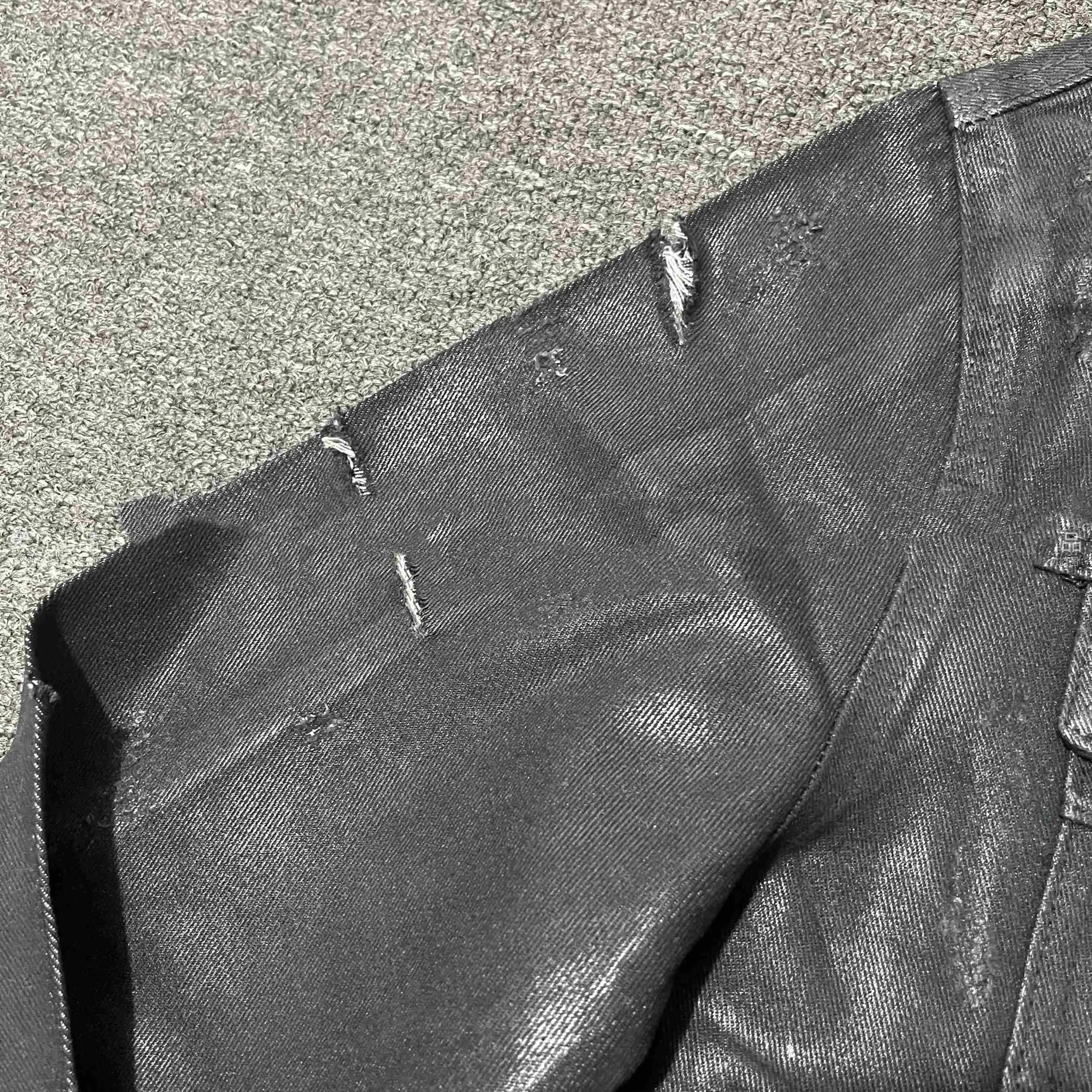 Denim coat archive short slim jacket men black polyester lapel collar long sleeves