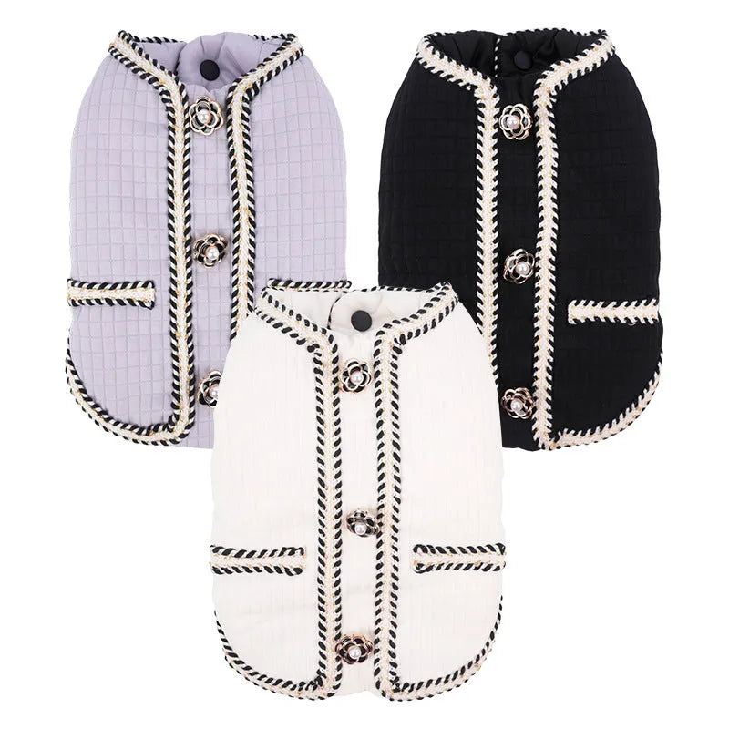 Quilted cartoon style pet coat for dogs or cats in light purple colour