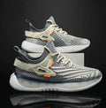 Men's white platform sneaker with woven mesh upper and flat rubber sole