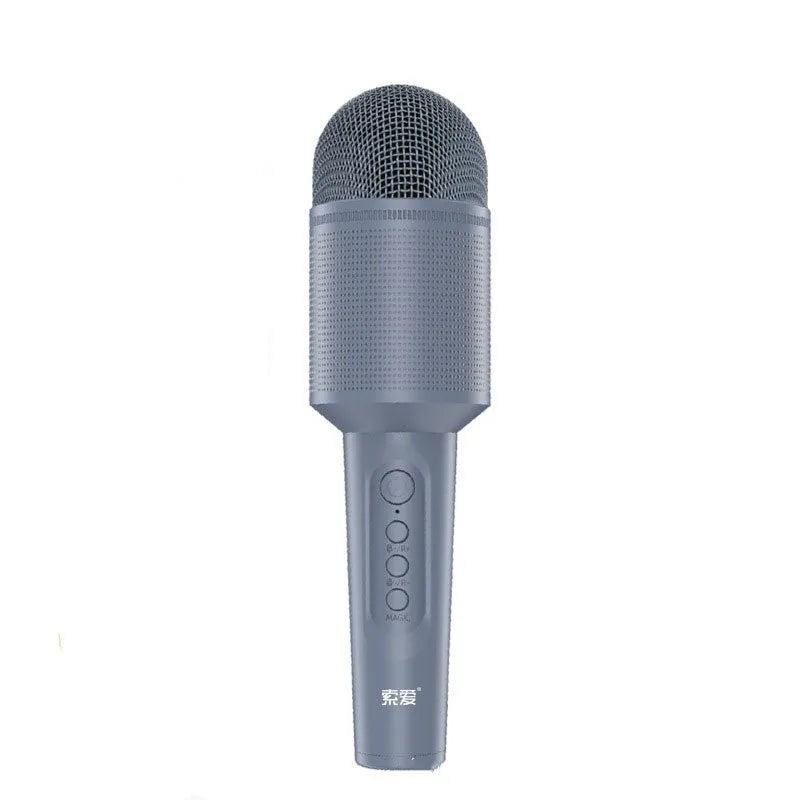 Wireless Bluetooth karaoke microphone in pink, blue, or green colour options with USB connection.