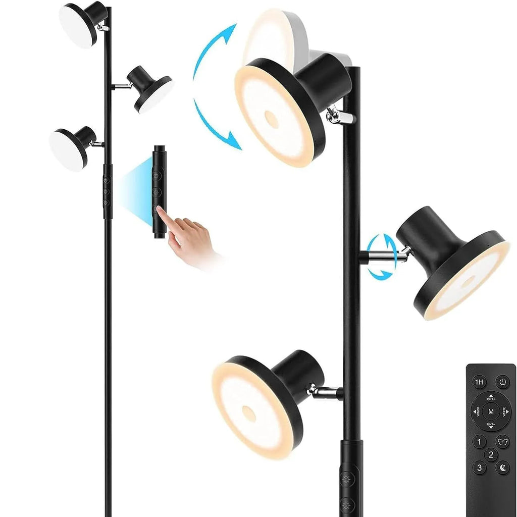 Adjustable LED floor lamp in black with remote control, 170cm height