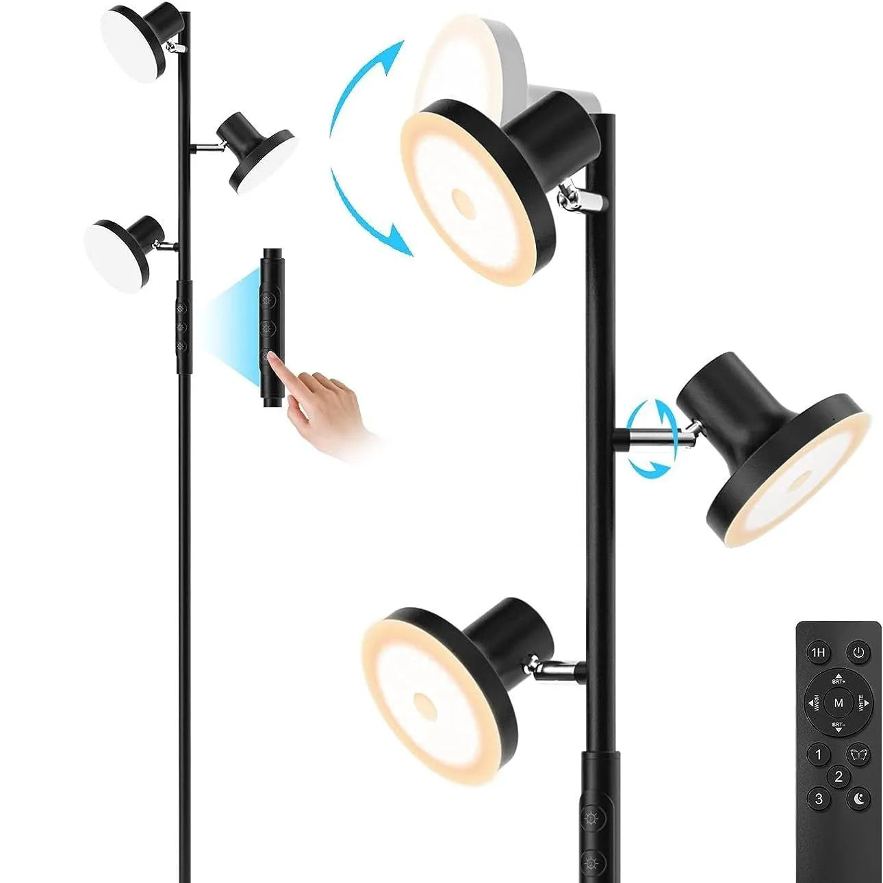 Adjustable LED floor lamp in black with remote control, 170cm height