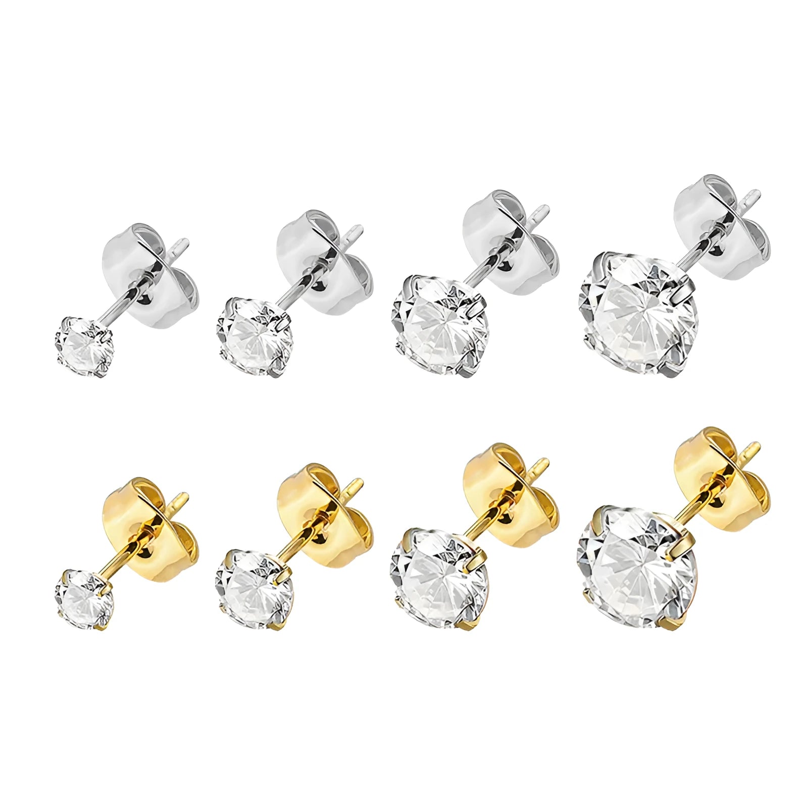 Titanium steel geometric square zircon stud earrings set with 14 pairs in 2mm to 8mm sizes