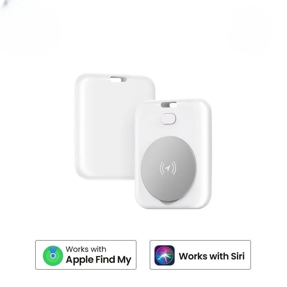 White ABS pet tracking device compatible with Apple products for dog or cat location monitoring