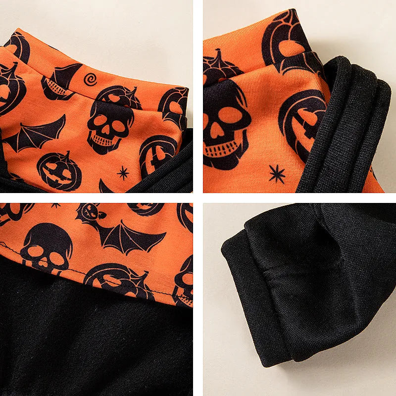 Halloween party creative printing pet dog costume in polyester, shown in two colour options and five sizes XS to XL