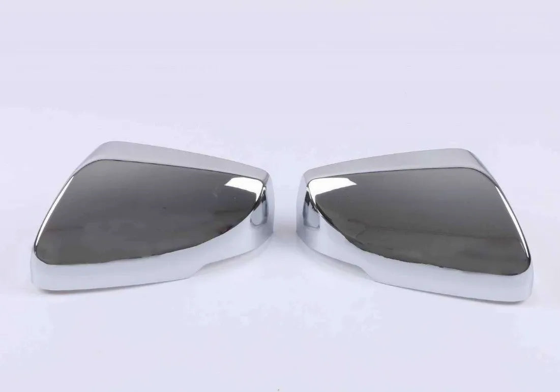 Pair of ABS rearview mirror covers for Cadillac CT5 CT6 in carbon fibre, silver, and rain frame styles.