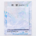 Square planet-themed sticky note pad measuring 7.3 by 7.3 centimetres.