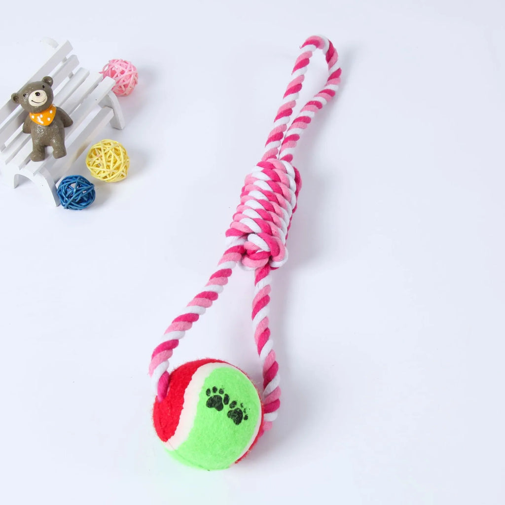 Red and white cotton string dog toy for medium large dogs, approximately 38 cm long
