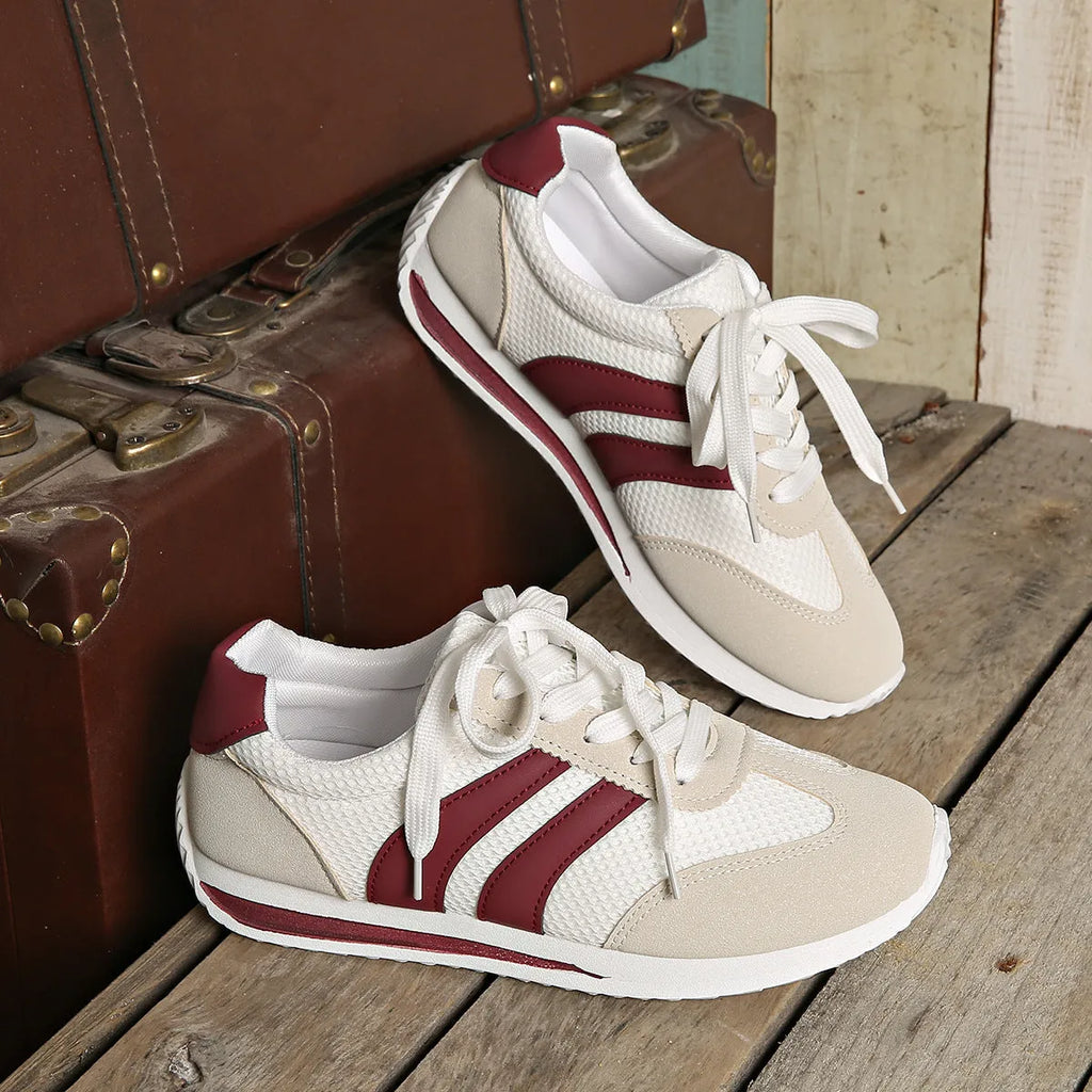 Wine red Cortez Retro sneakers with cross strap design and mesh lining