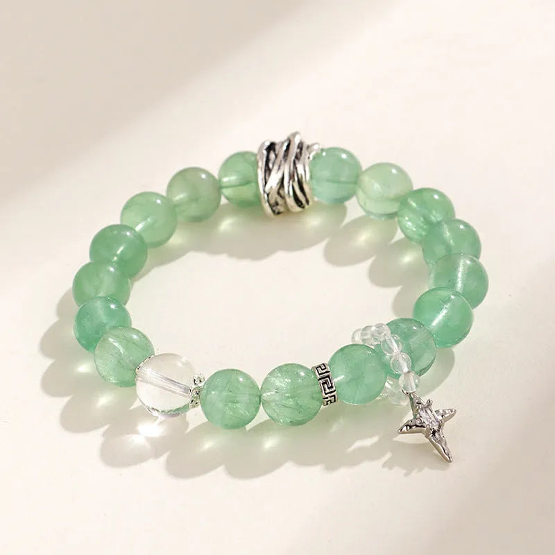 Green fluorite star and moon princess bracelet with white crystals and electroplated finish
