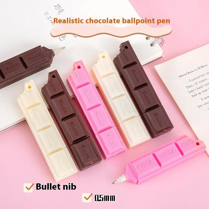 Chocolate-themed novelty ballpoint pen with 0.5mm bullet tip in choice of three colours