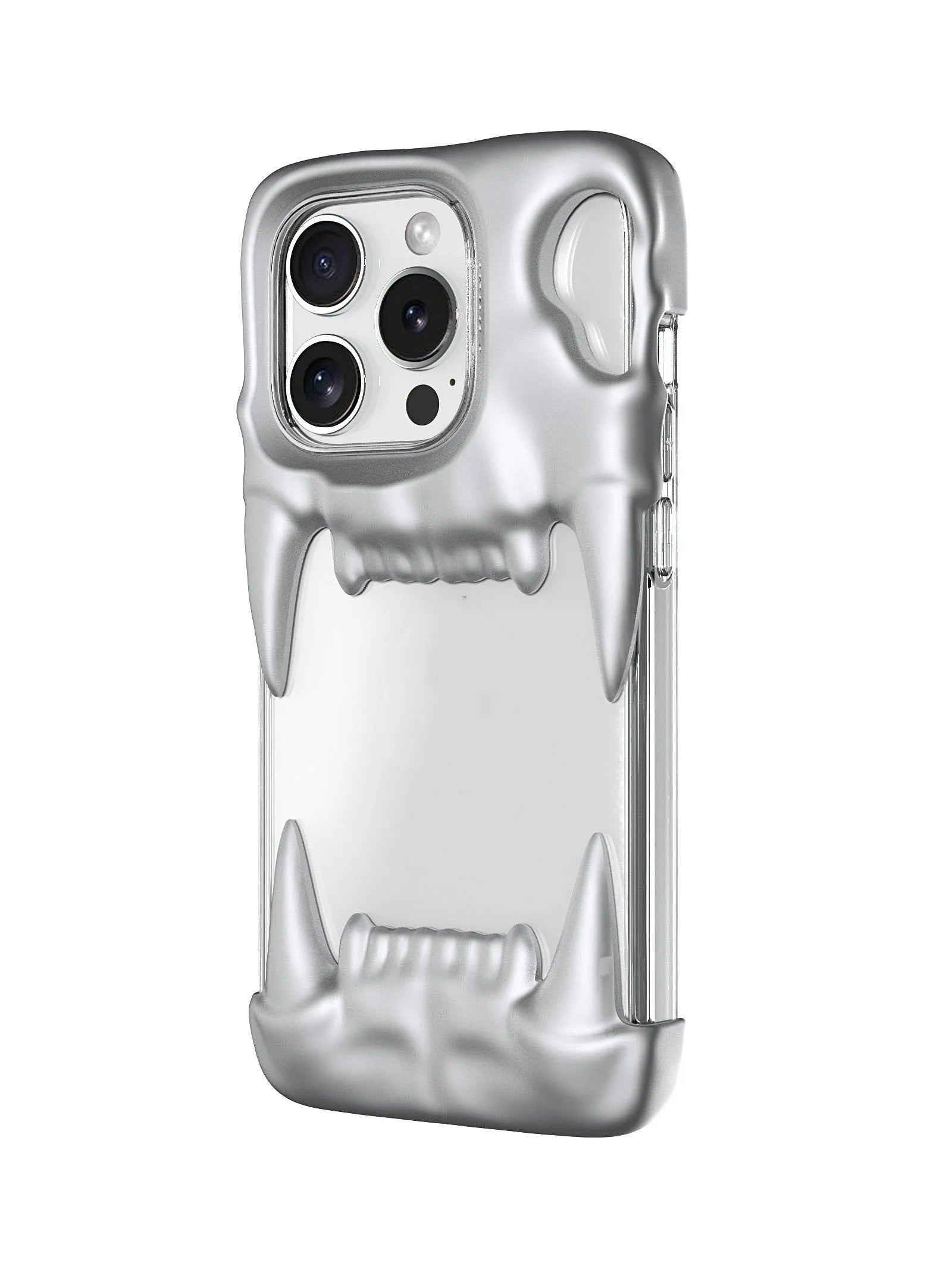Silicone mobile phone case with transparent inner shell and all-wrapped coverage in metallic silver for iPhone