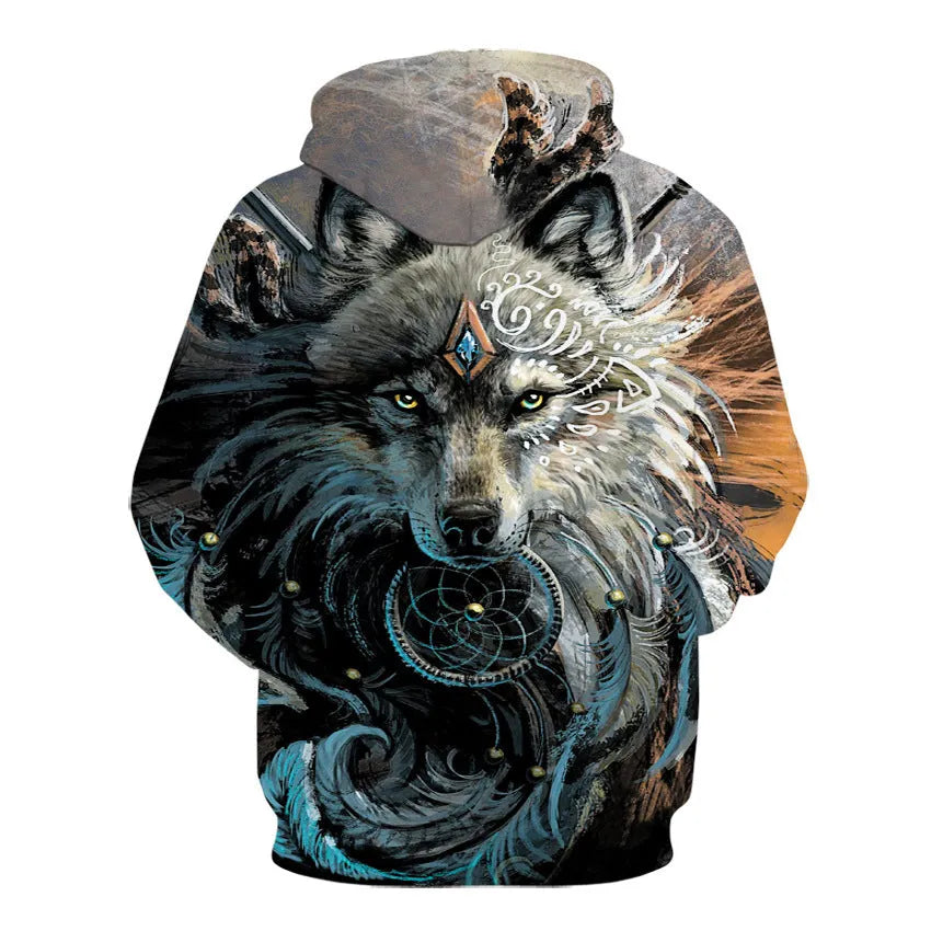 3D cartoon couple hooded pullover sweater with graffiti print, slim fit, long sleeves, and patch pocket in picture colour