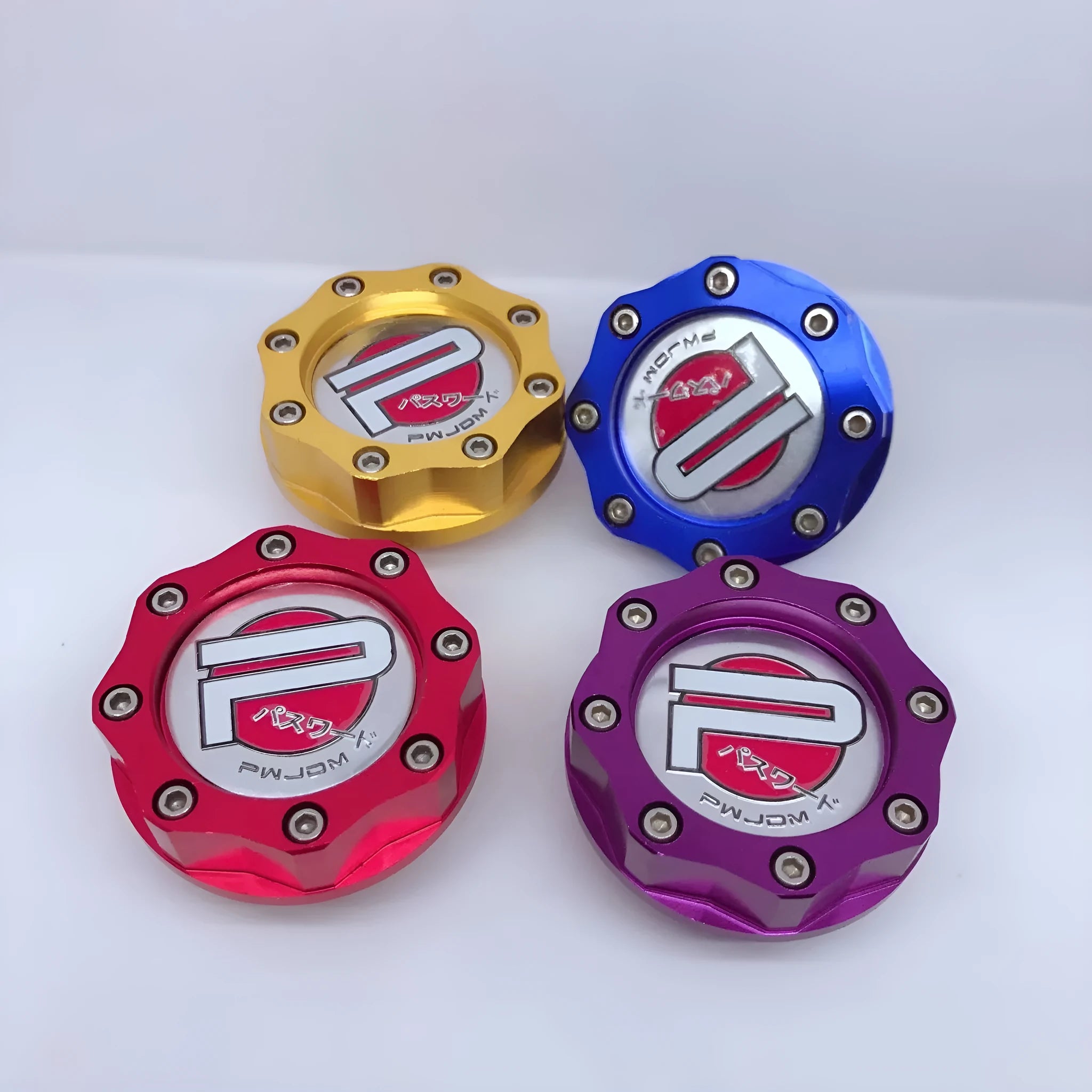 Aluminium alloy fuel tank cap for Honda vehicles in red, blue, gold, or purple