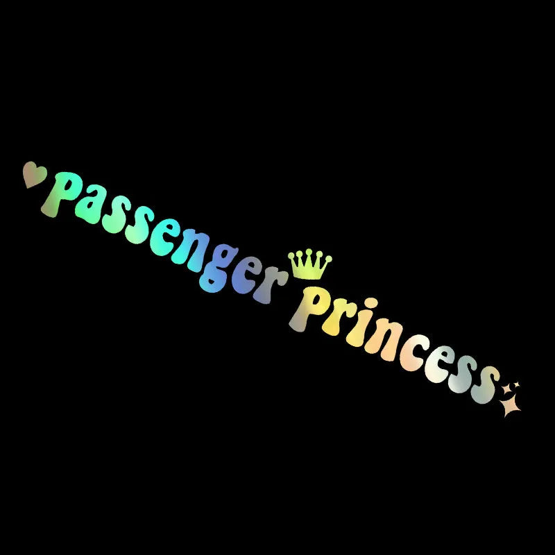 Black Passenger Princess text on a white rectangular car dashboard sticker.
