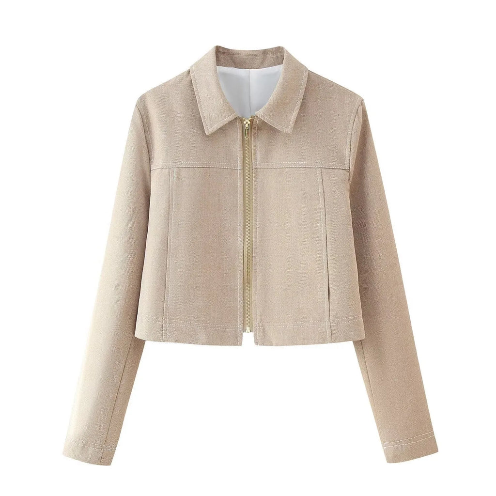 Women's polyester herringbone pattern suit set with long sleeve coat and straight-leg trousers