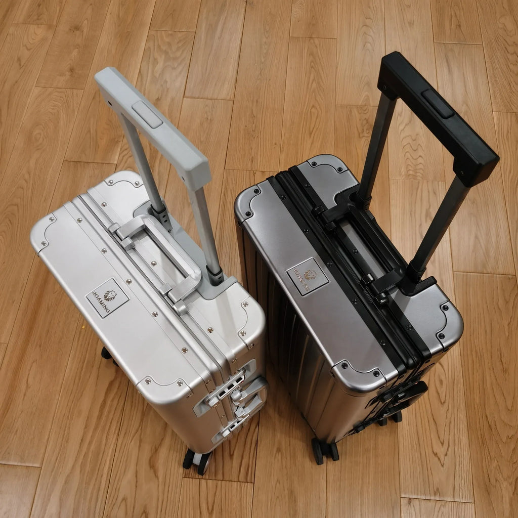 Aluminium magnesium alloy luggage with striped pattern and TSA combination lock in multiple colour options