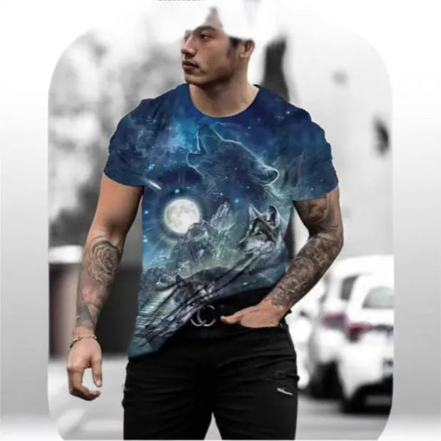 Retro 3D animal print men's short-sleeved T-shirt in polyester fabric with digital printing