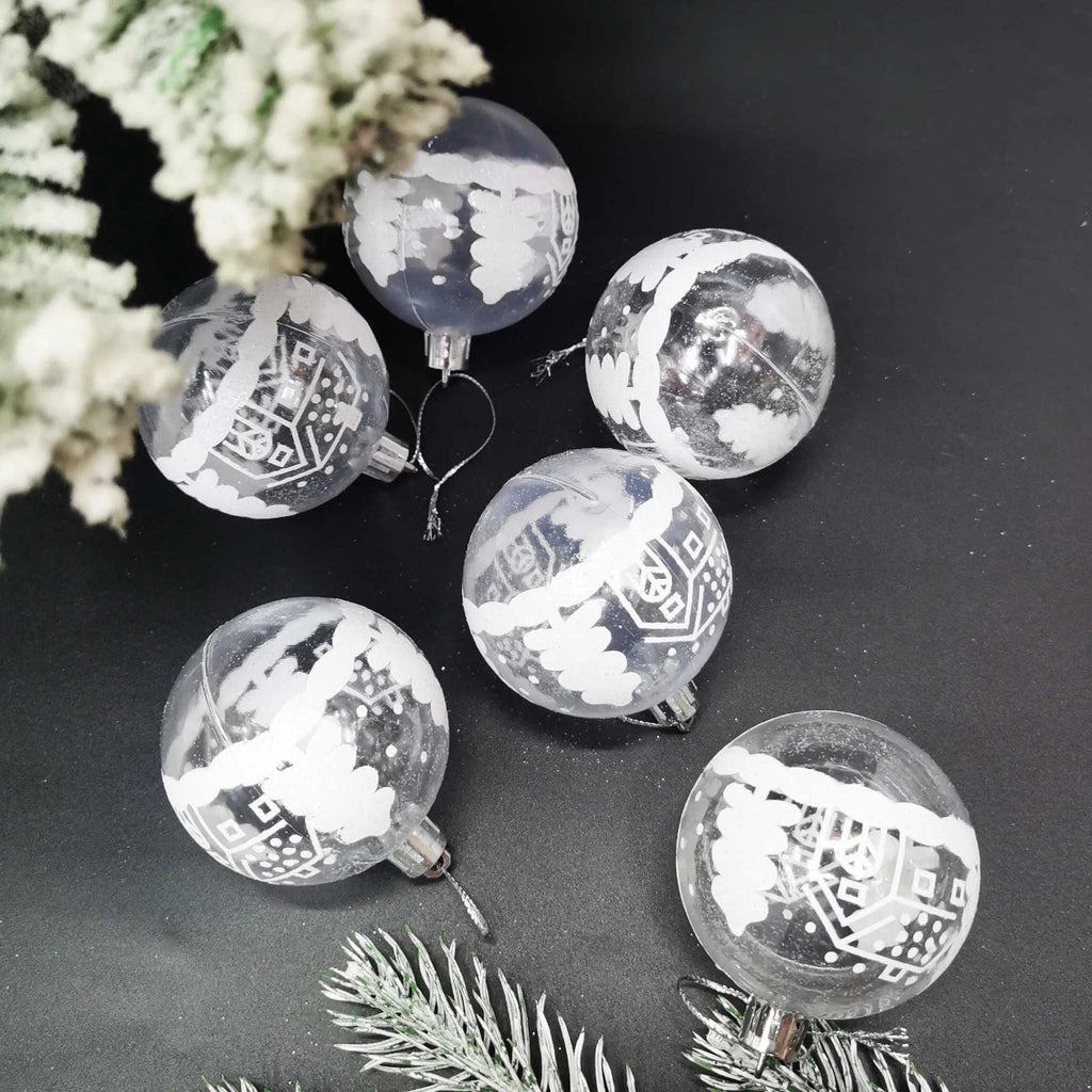 6cm transparent acrylic Christmas balls, set of 6, hand-painted in Style A or Style B