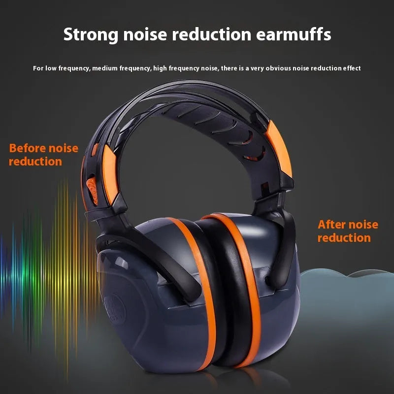 Head mounted noise reduction earmuffs in black ABS material, model Orange Gray