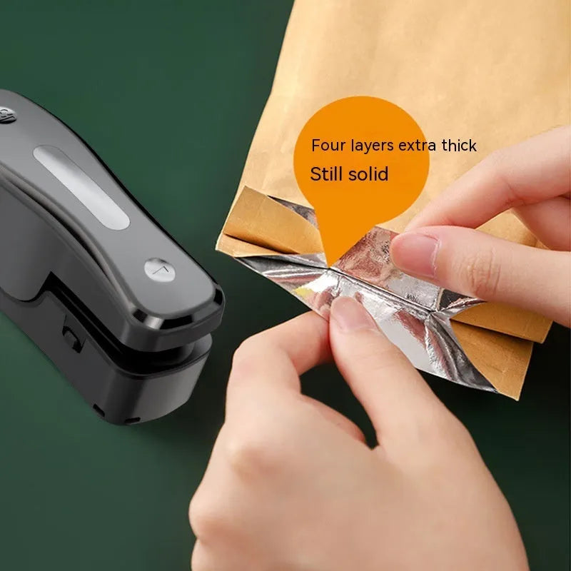 USB rechargeable mini sealing machine in black or milky white with magnetic patch