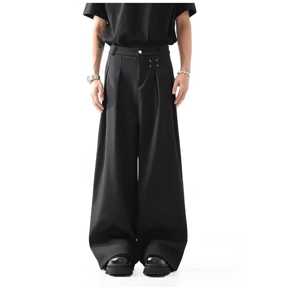 Black men's wide leg loose leisure suit pants in polyester, sizes S to 3XL, micro elasticity
