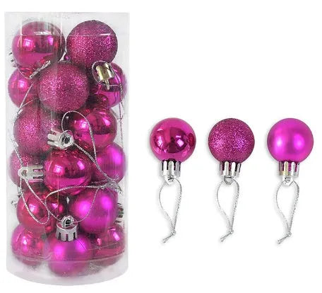 Shiny matte electroplated barrel-shaped plastic Christmas bauble in assorted colours, 6cm diameter.