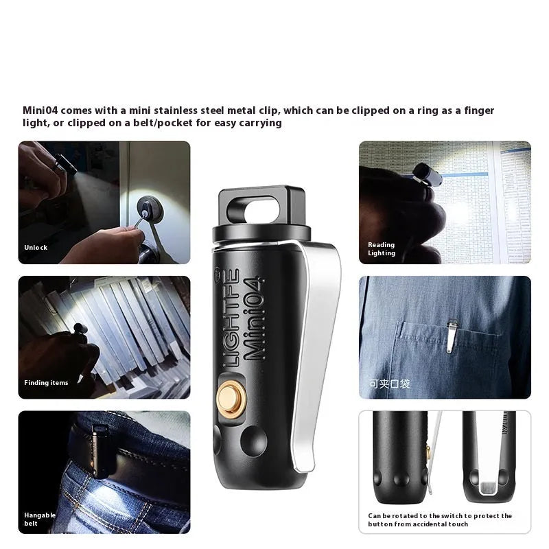 Super bright black aluminium alloy key ring flashlight with built-in keyring
