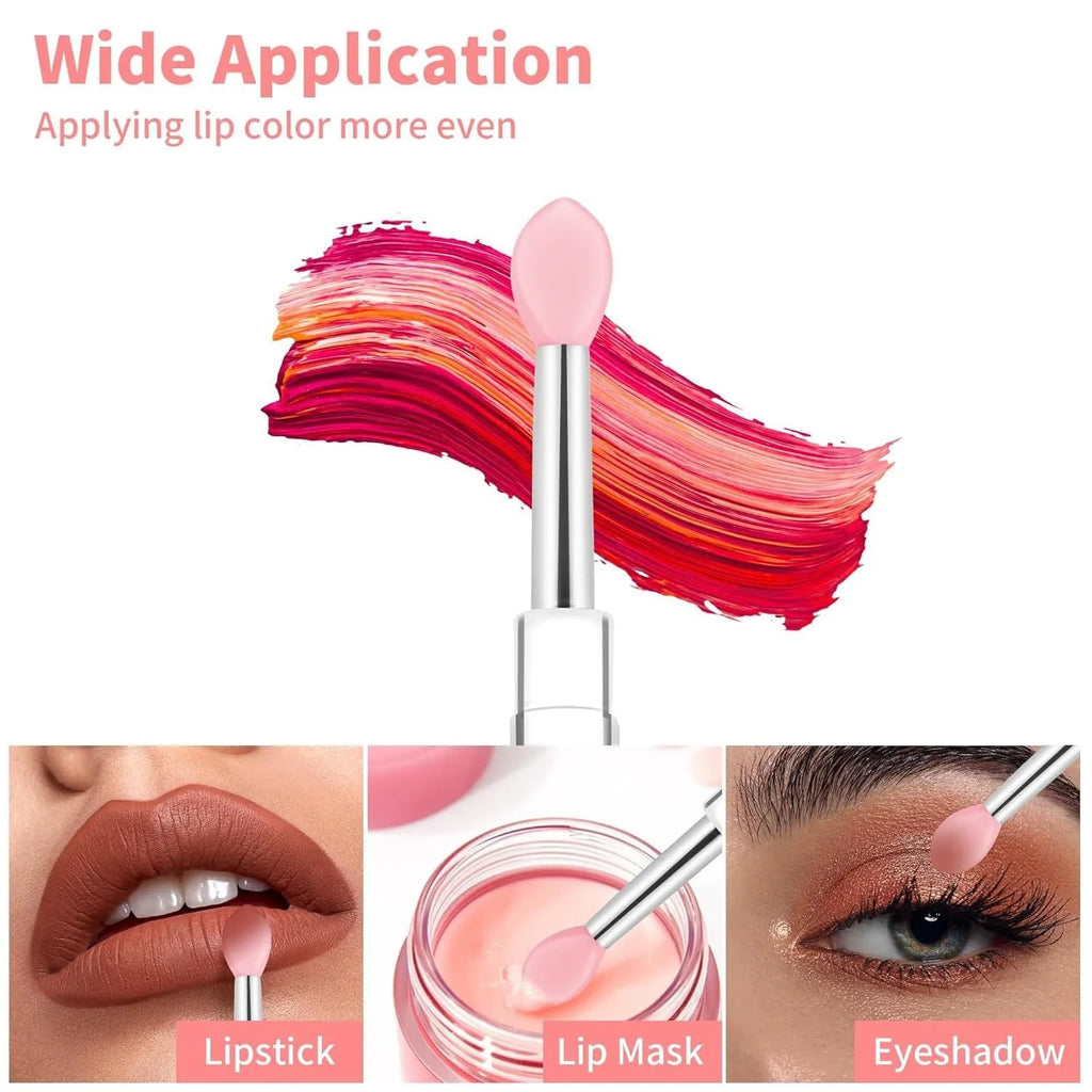 Set of four reusable silicone lip brushes with silicone caps in assorted colours