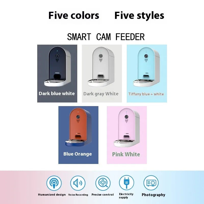 Smart pet feeder with automatic feeding and remote monitoring in Barbie pink ivory white colour