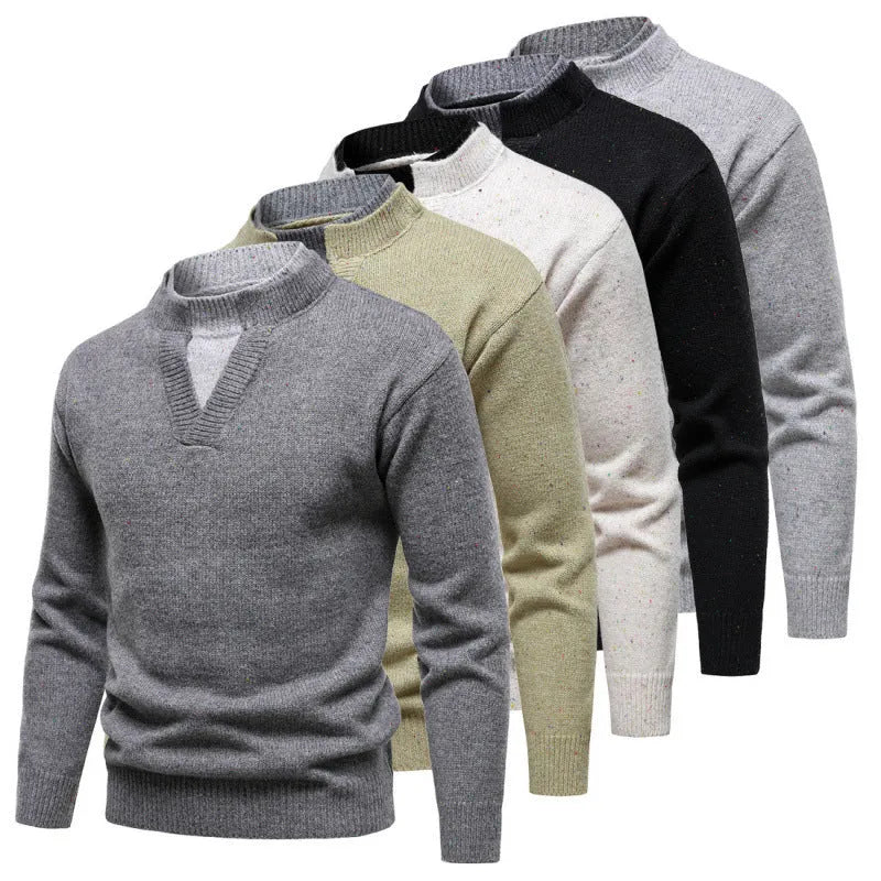 American retro fake two-piece V-neck dotted sweater in beige with batwing sleeve design