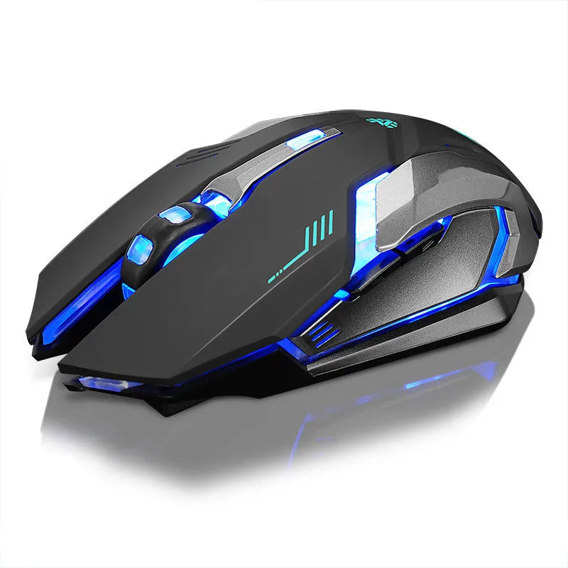Wireless rechargeable silent luminous mouse in black with USB receiver