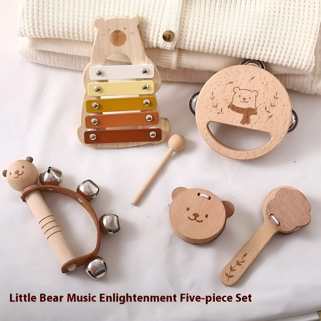 Wooden Orff instrument set for young children including percussion pieces like ringdrum and soundboard