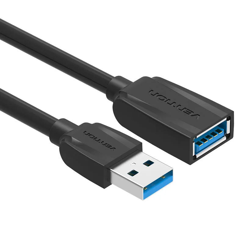 Male to female USB extension cable in black with gold-plated connectors, available in multiple lengths from 0.5m to 5m