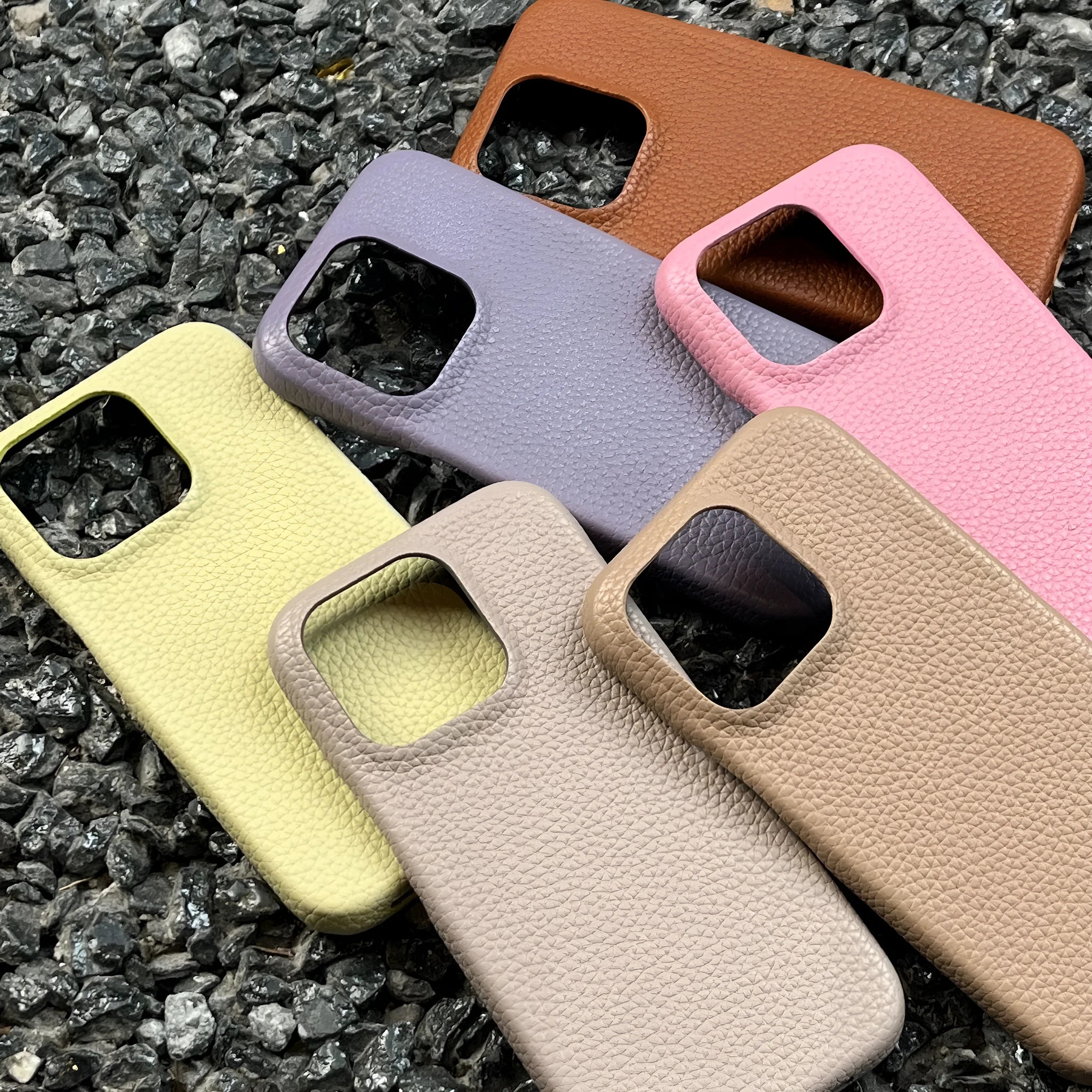 Solid colour leather phone case for iPhone in caramel shade with fall protection ins style