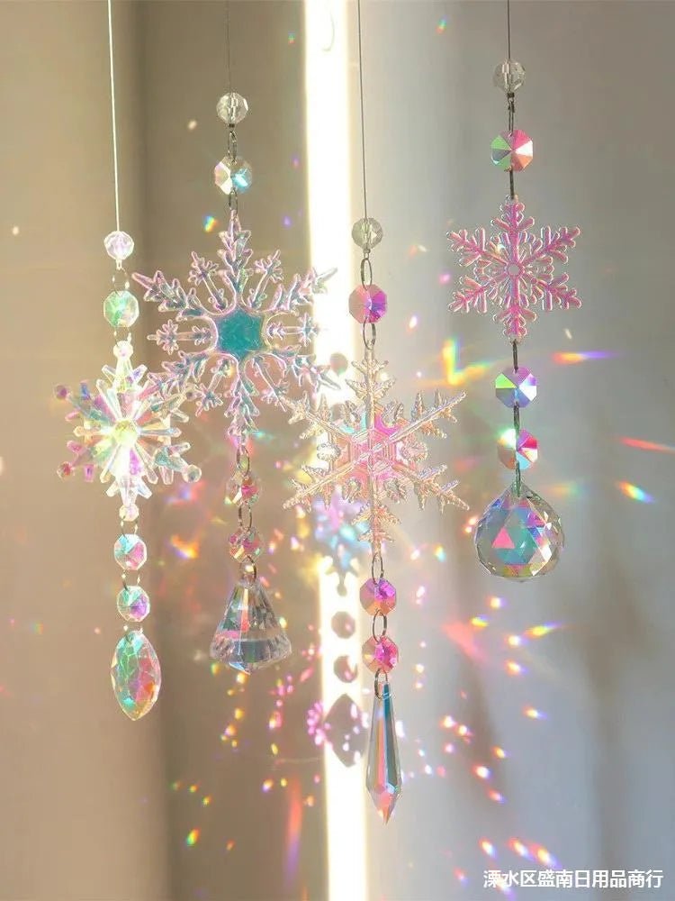 AB colour acrylic snowflake dreamcatcher Christmas tree decoration with 9cm large and 4.5cm small snowflakes