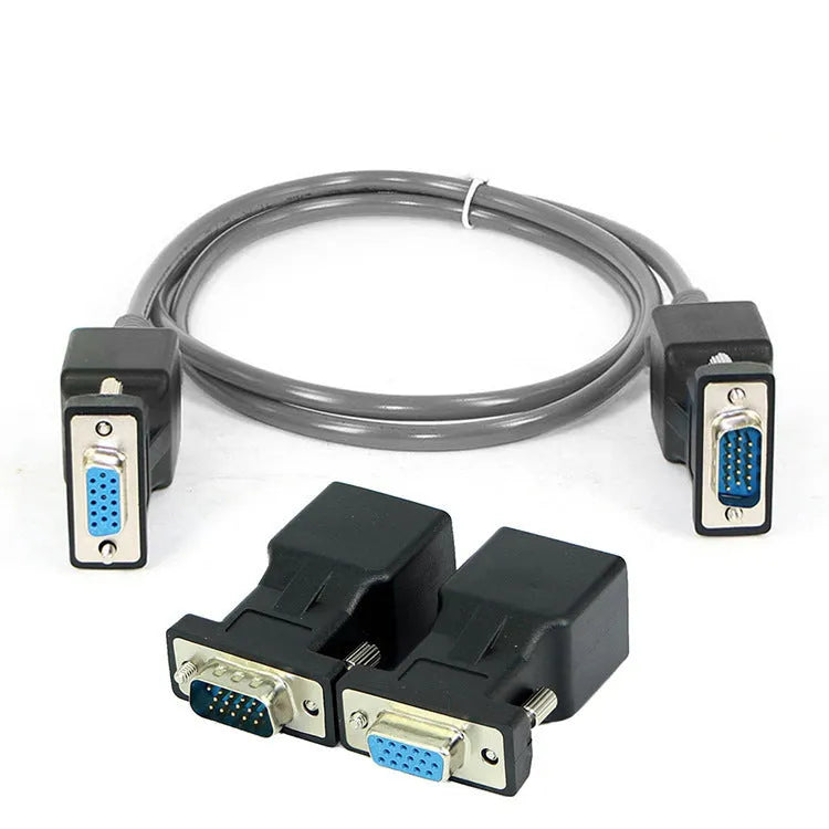 Black alloy VGA male to RJ45 adapter for computer video extension up to 20 metres