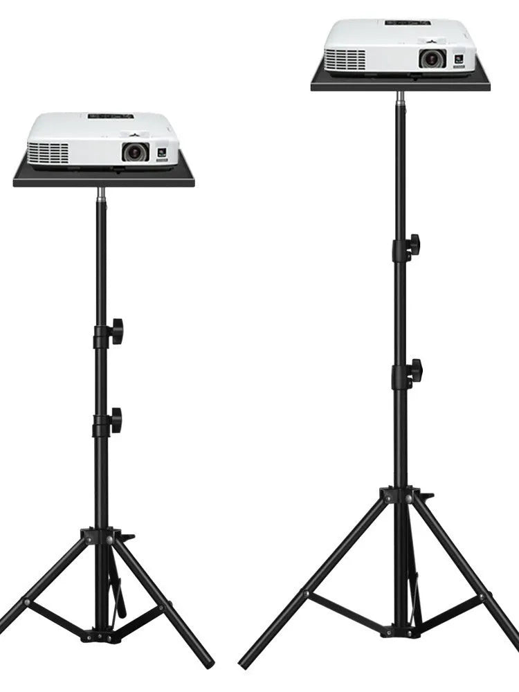 T01 projector floor stand with metal bracket and plastic tray on tripod legs, adjustable height 55cm 120cm 160cm