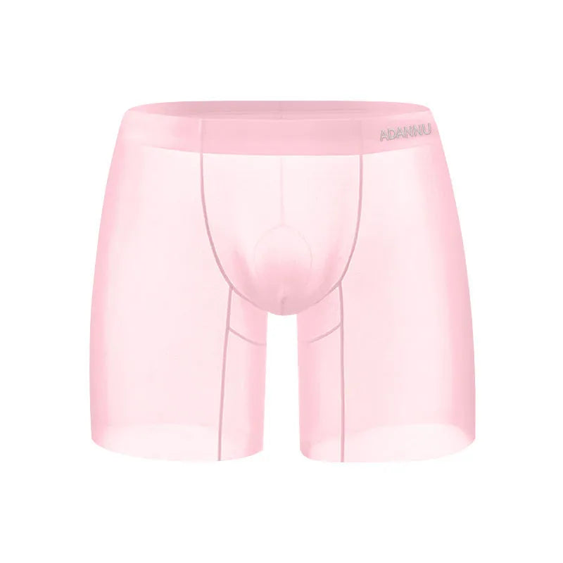 Ice silk men's boxer shorts in nylon fabric with low waist design and solid colour options