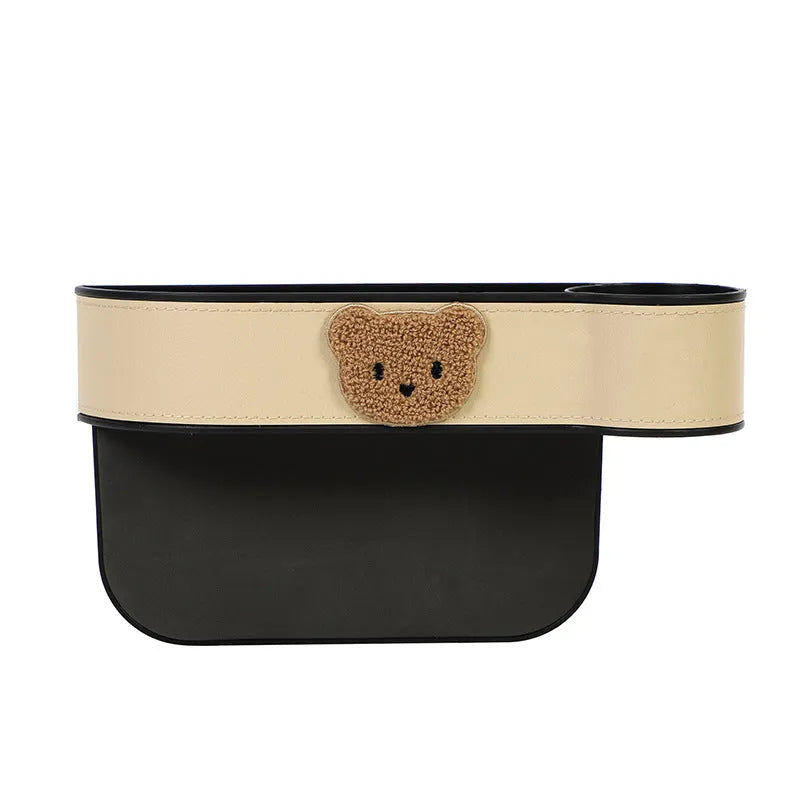 Leather car seat gap storage box with hanging design in a cartoon bear theme